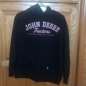 john deere brand tractor sweatshirt  pink writing